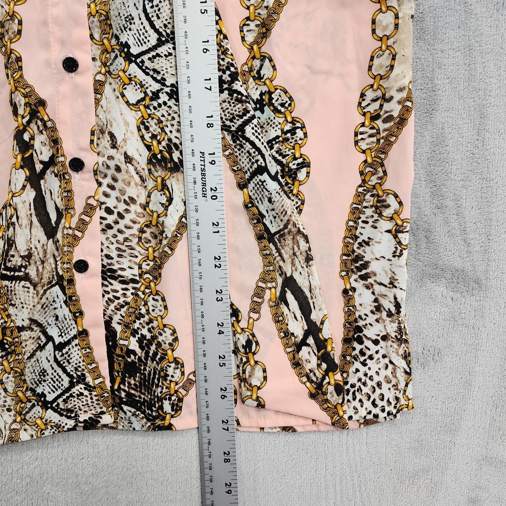 NEW Ovi Top Womens M Pink Animal Chain Print High Neck Flutter Sleeve Office - Picture 10 of 11